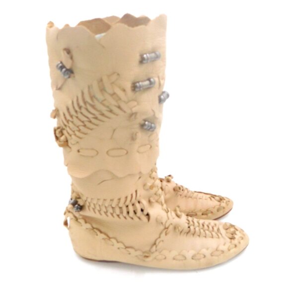 COOLEST Vintage Huarache Boots, Beige, Sz 7 1/2, Slouchy Free People Resemblence - Picture 5 of 7